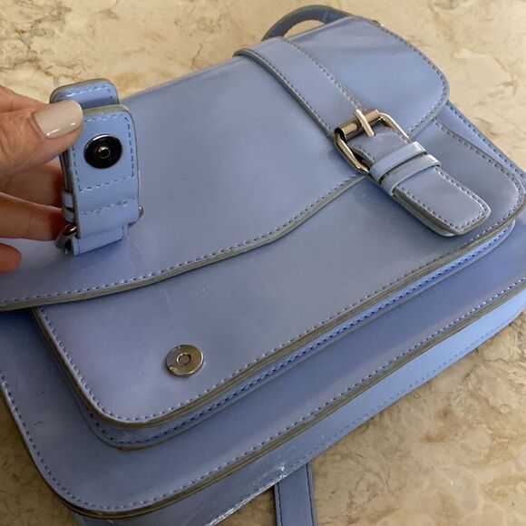 Heys Garden Party Mini Messenger Crossbody Bag Blue Patent Leather - Picture 13 of 14